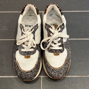 Madewell kickoff Trainer Sneakers in Leather and Spot Mix Calf Hair. Size 8.5